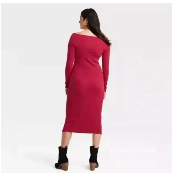 Women's Universal Thread Long Sleeve Midi Bodycon Dress Red Size Medium NWT - Picture 2 of 6